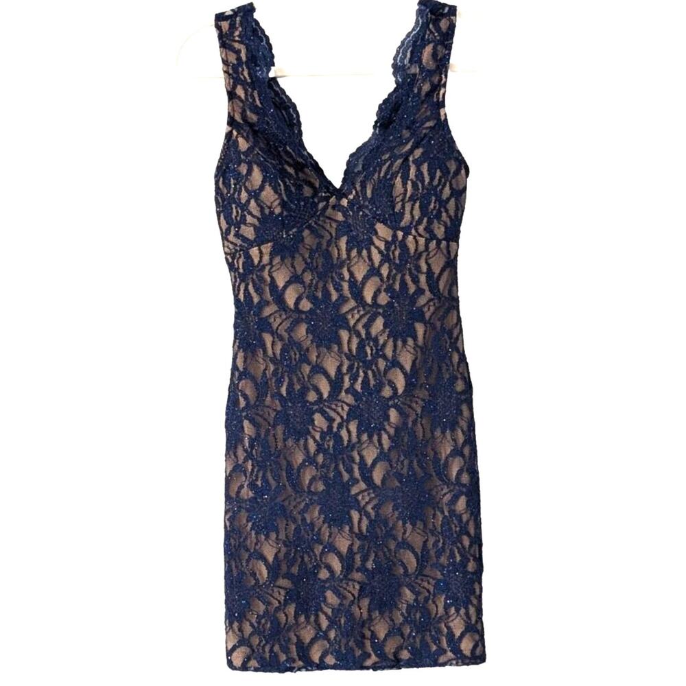 Jodi Kristopher Navy Lace Homecoming Cocktail Dress Juniors 3 Sparkle